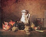 Jean Baptiste Simeon Chardin Famous Paintings - Still Life with Grapes and Pomegranates